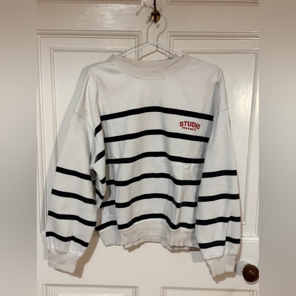 H&M Studio Black and White Striped Crewneck Sweater